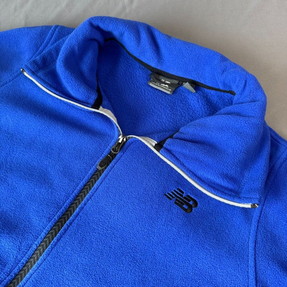 New Balance Fleece Full Zip Blue Outdoor Cozy Hiking Nature Logo Pockets Large